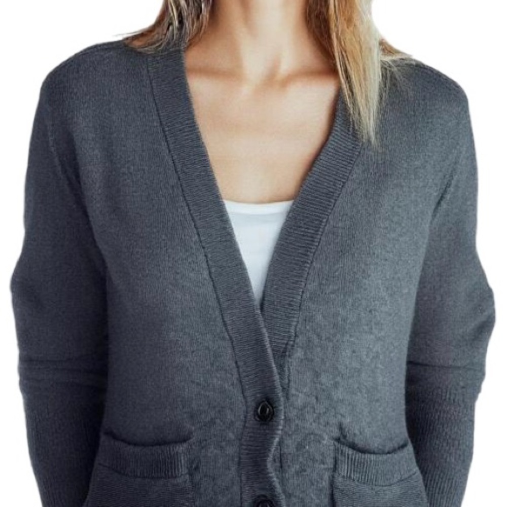 Fossil Women's Small Gray Wool Silk Blend Three Button Grandpa Cardigan Sweater